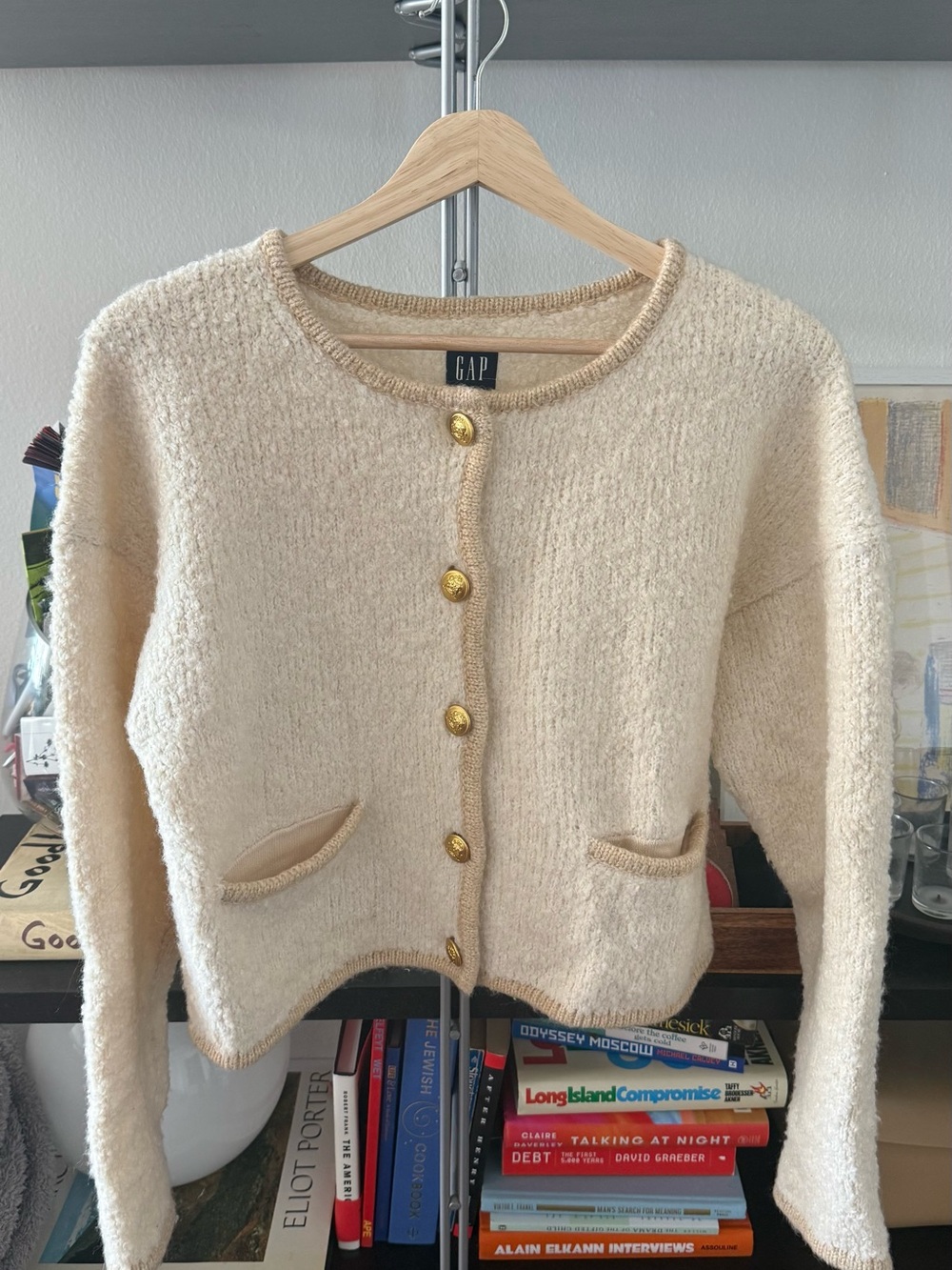 GAP Cream Bouclé Cardigan with Gold Buttons